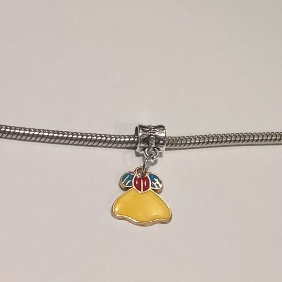 Silver Gold Princess Snow White Enamel Dangle Charm for Pandora Style Bracelet - Picture 2 of 4